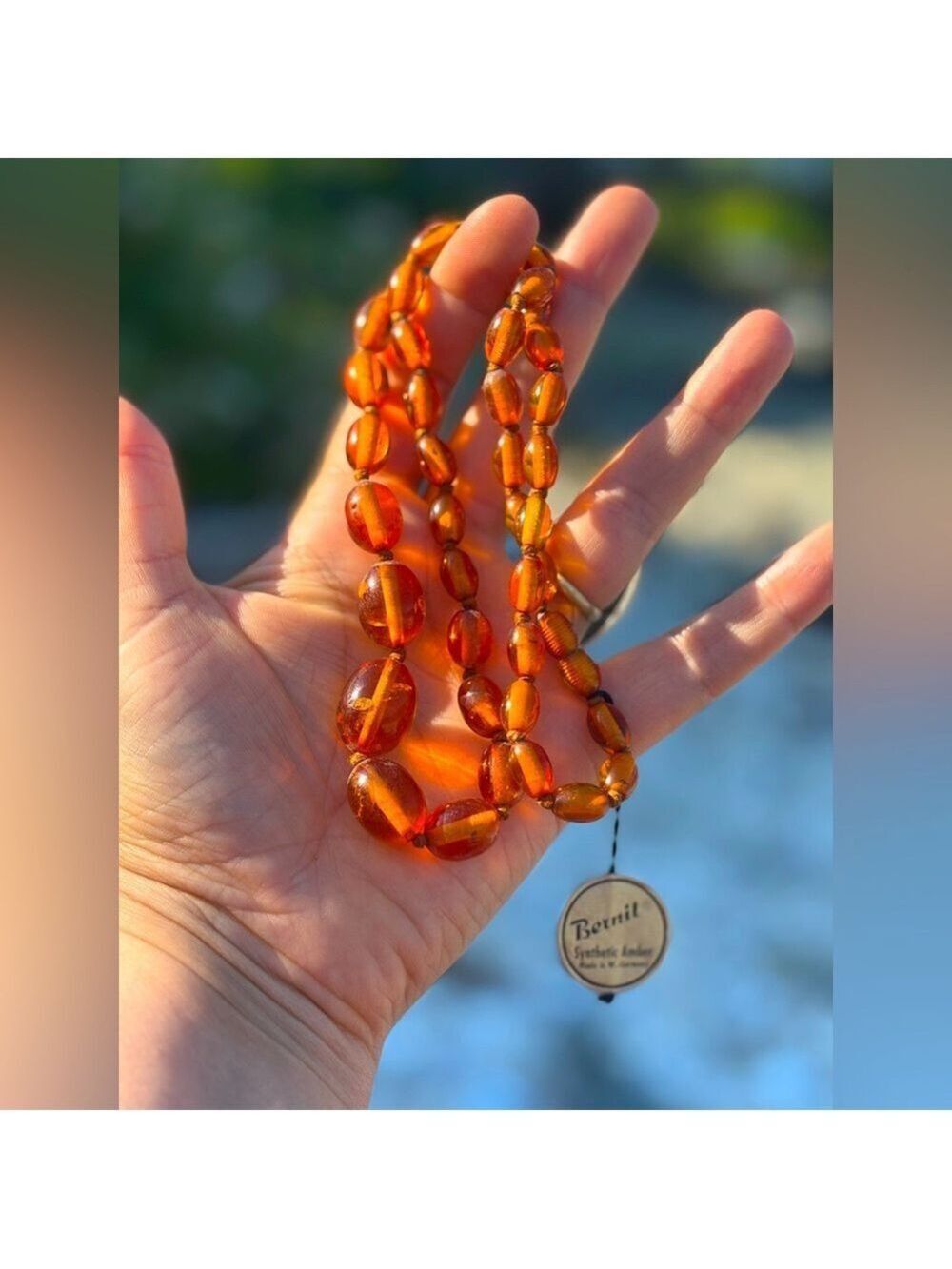 VINTAGE Bernit Synthetic Amber Beaded Necklace NWT Made In Germany Orange Colour